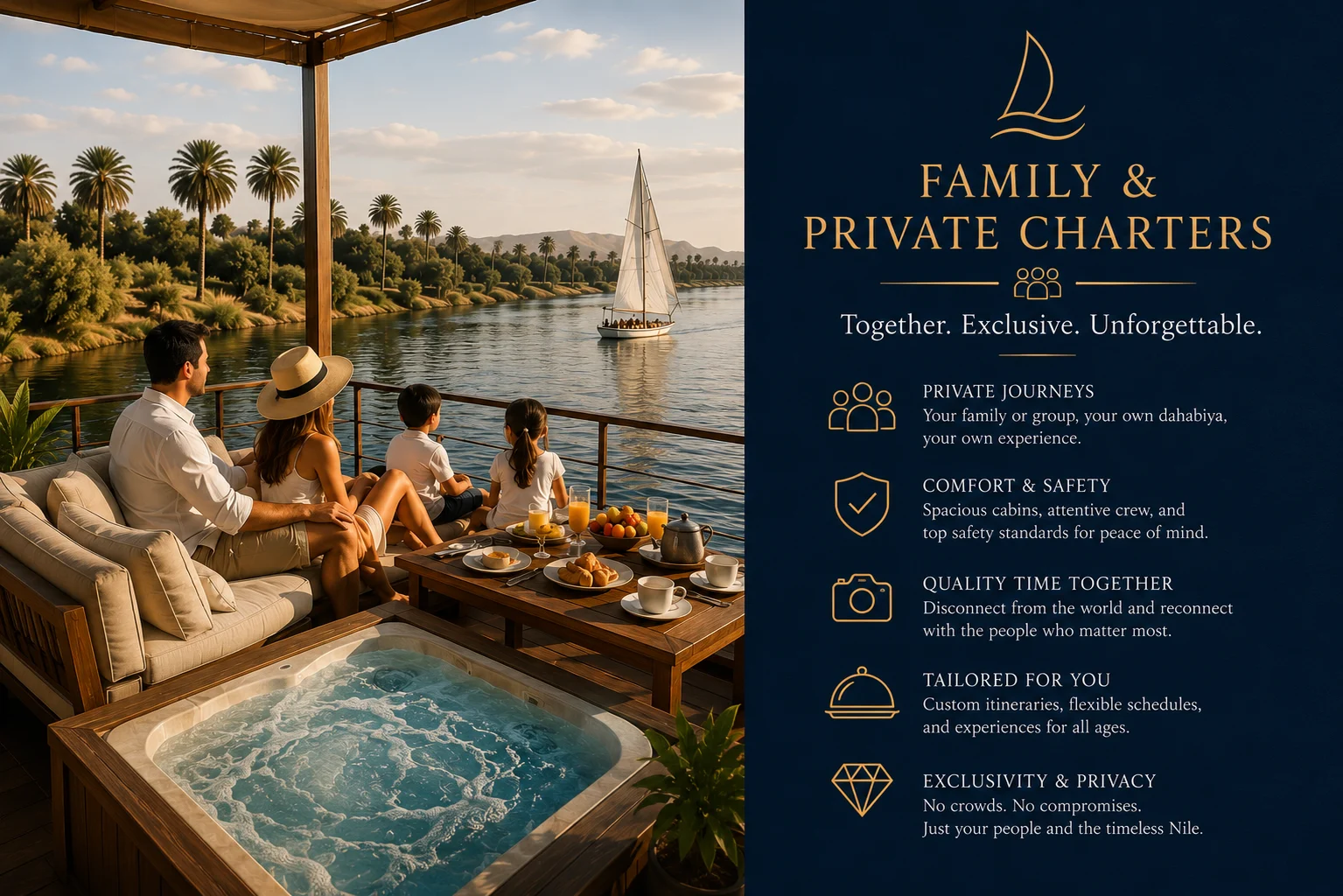 Family and private charter dahabiya experience on the Nile
