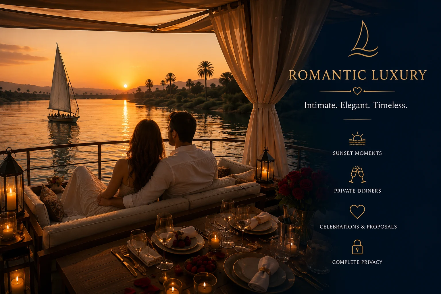 Romantic luxury dahabiya experience on the Nile