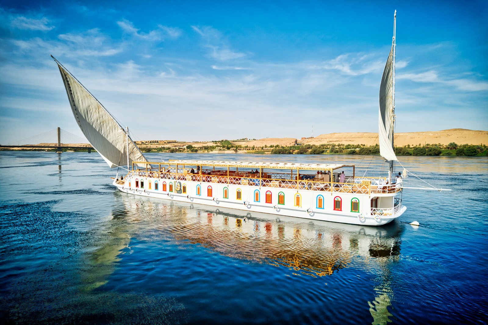NR-KD dahabiya sailing on the Nile with traditional sails and classic Nile heritage atmosphere