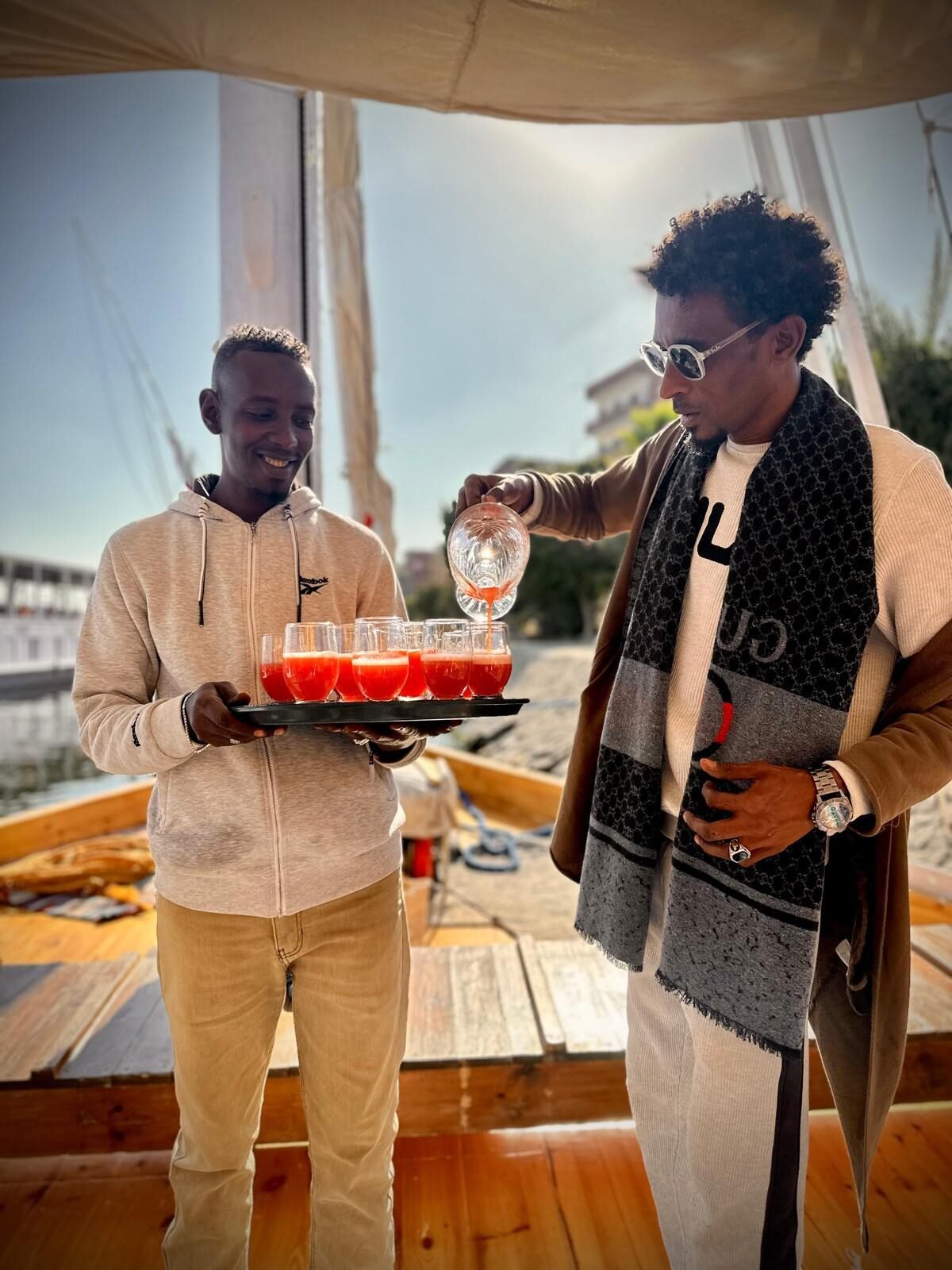 NR-RZ dahabiya hosted welcome drink served on deck